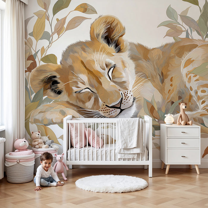 Tapéta gyermekszobába | Álmos oroszláncsörgés puha növényzet között