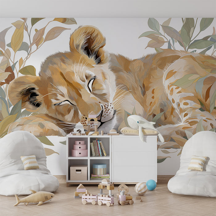 Tapéta gyermekszobába | Álmos oroszláncsörgés puha növényzet között