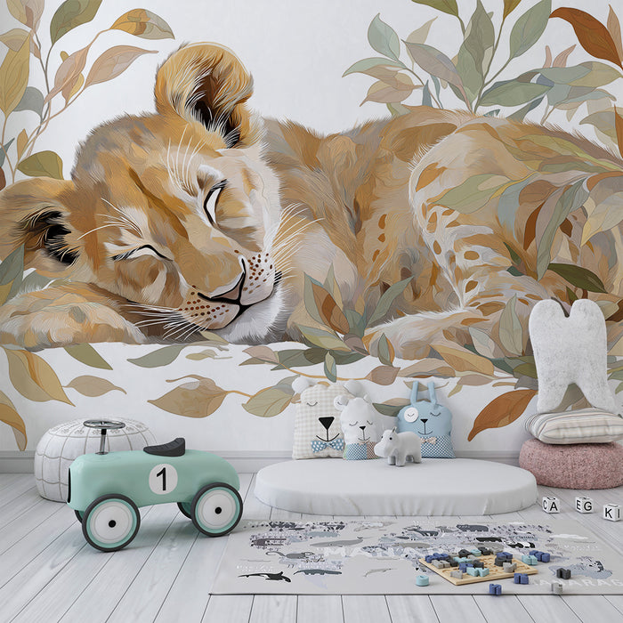 Tapéta gyermekszobába | Álmos oroszláncsörgés puha növényzet között