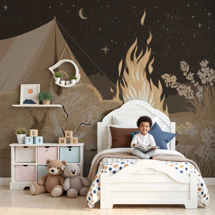 Tapet barnerom | Søvnig løveunge under stjernene