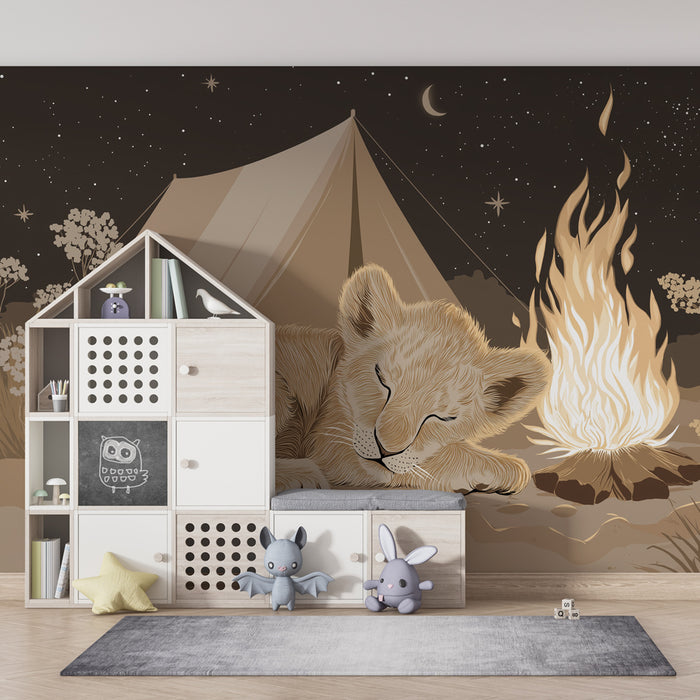 Tapet barnerom | Søvnig løveunge under stjernene