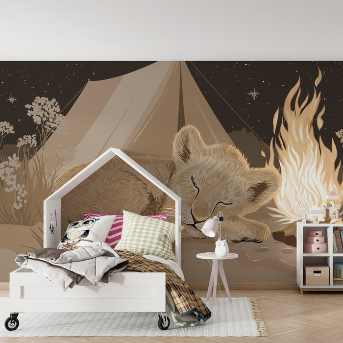 Tapet barnerom | Søvnig løveunge under stjernene