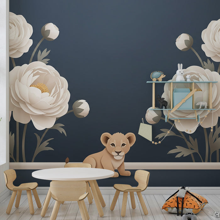 Papel pintado infantil | Cachorro de león lindo rodeado de flores