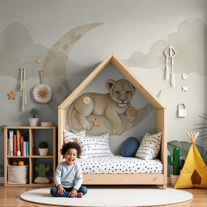 Tapeta dětského pokoje | Lvíče na měsíci