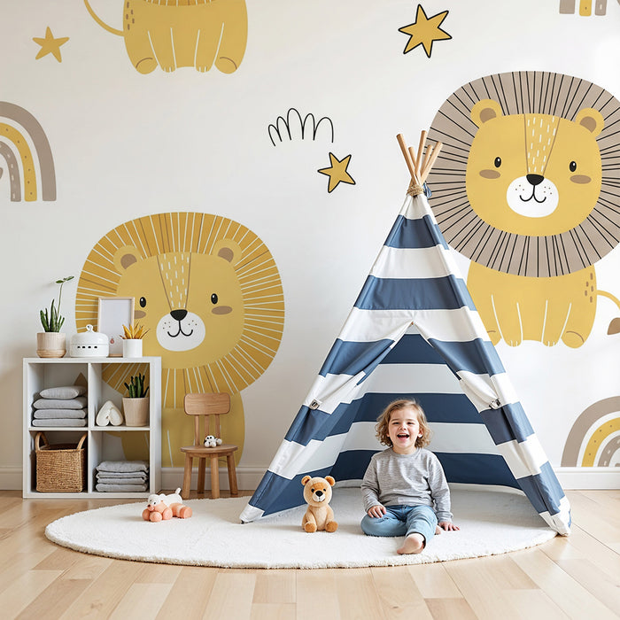 Lastenhuoneen tapetti | Suloiset leijonat ja sateenkaaret