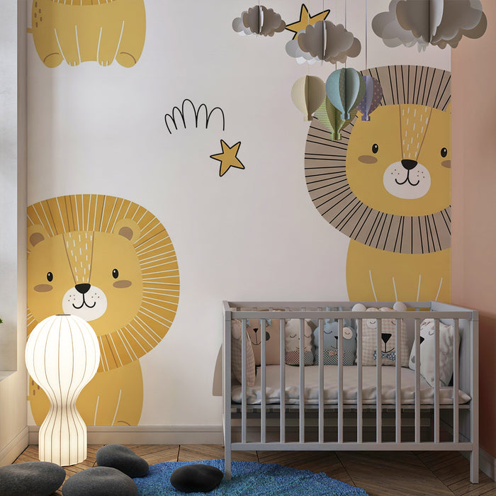 Lastenhuoneen tapetti | Suloiset leijonat ja sateenkaaret