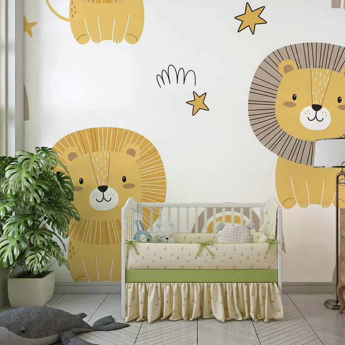 Lastenhuoneen tapetti | Suloiset leijonat ja sateenkaaret