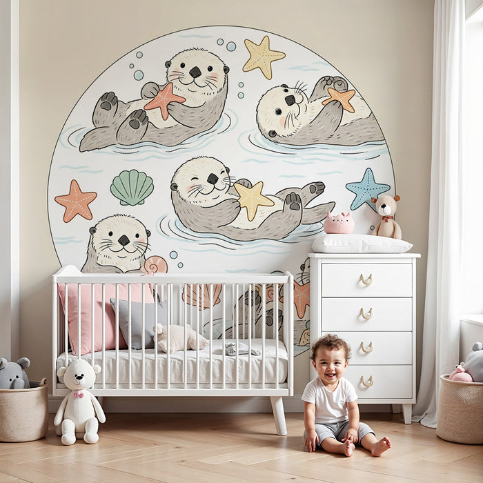 Barntapet | Roliga utter som leker med sjöstjärnor och snäckor
