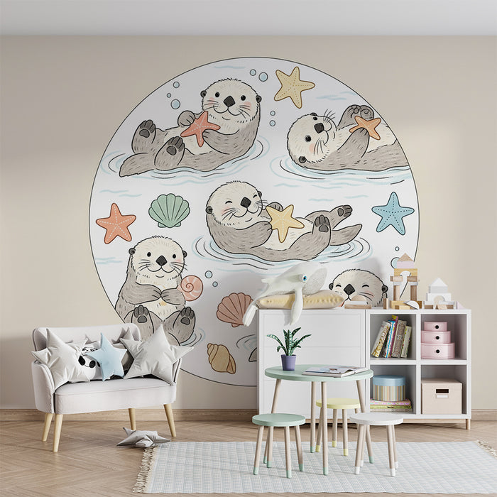 Barntapet | Roliga utter som leker med sjöstjärnor och snäckor