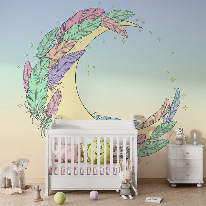 Tapet za detska staia | Нежна луна с пастелни пера