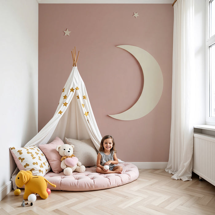 Papier peint chambre bébé | Lune douce et étoiles scintillantes