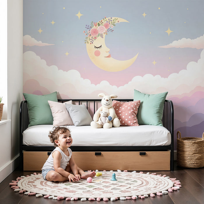 Barntapet | Mjuk måne och pastellmoln