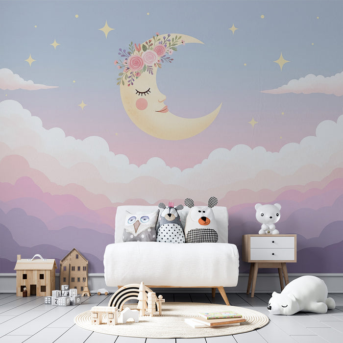 Barntapet | Mjuk måne och pastellmoln