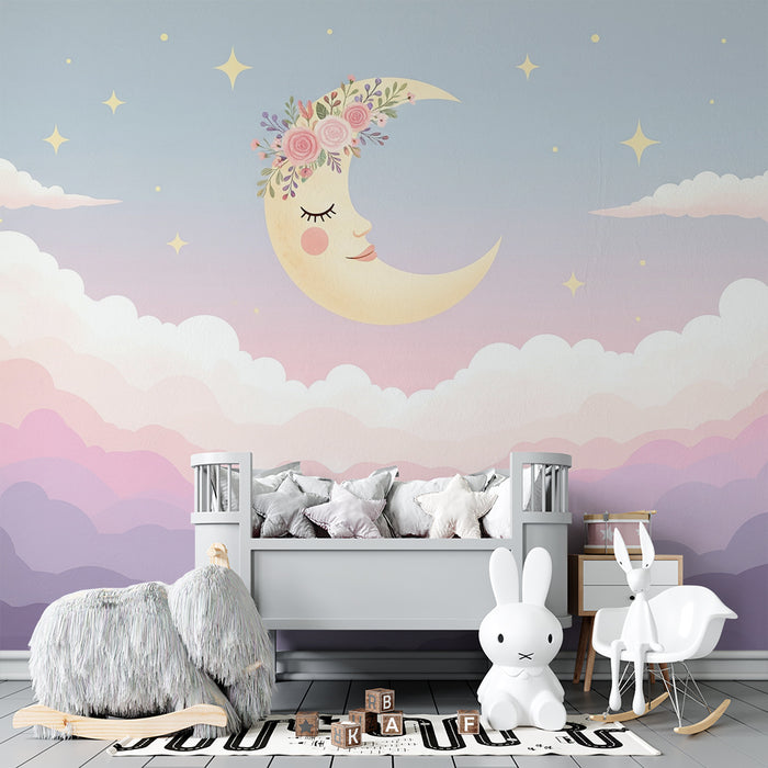 Barntapet | Mjuk måne och pastellmoln