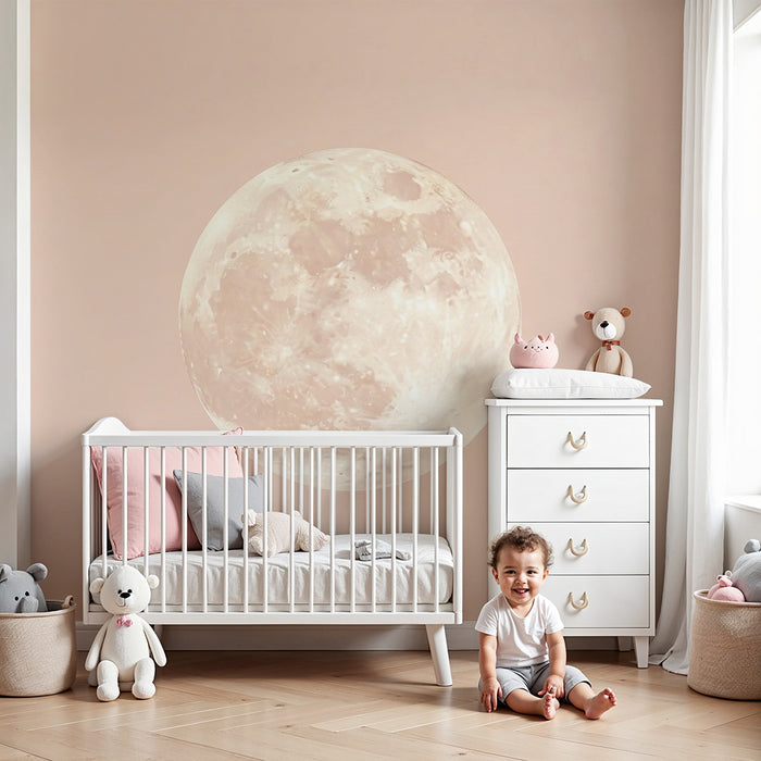 Babyzimmer Tapete | Sanfter Mond auf pastellfarbenem Hintergrund