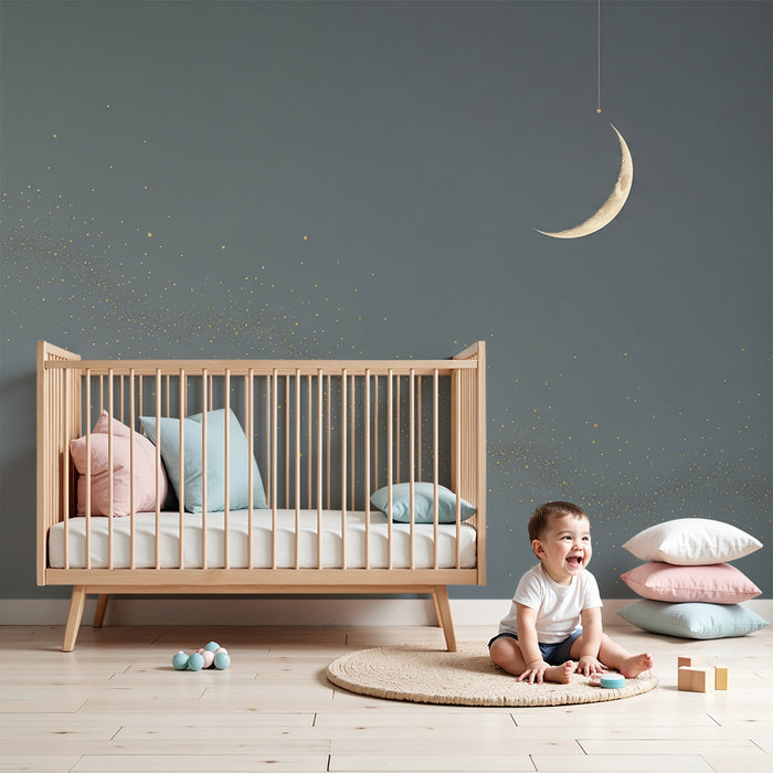 Babykamer behang | Glanzende maan en sterren