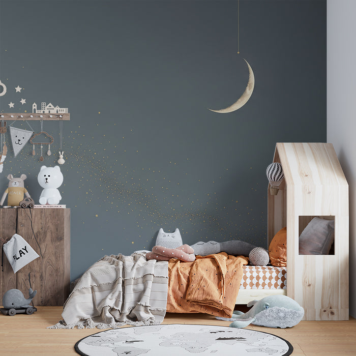 Babykamer behang | Glanzende maan en sterren