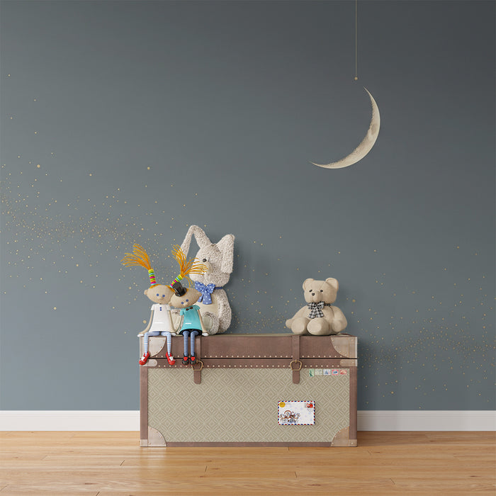 Babykamer behang | Glanzende maan en sterren