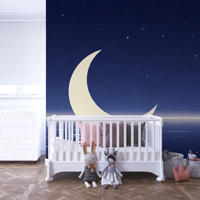 Babykamer behang | Maan en sterren op een rustgevende nachtelijke achtergrond