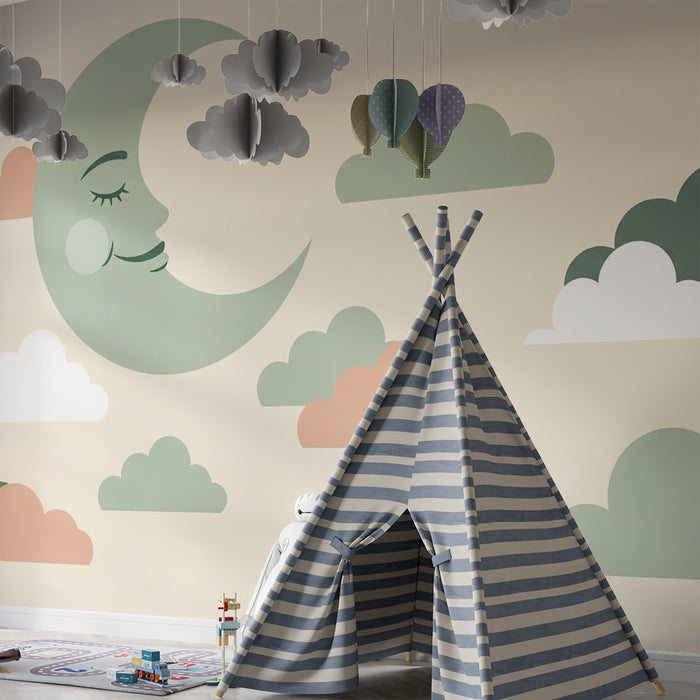 Barntapet | Leende måne och mjuka moln