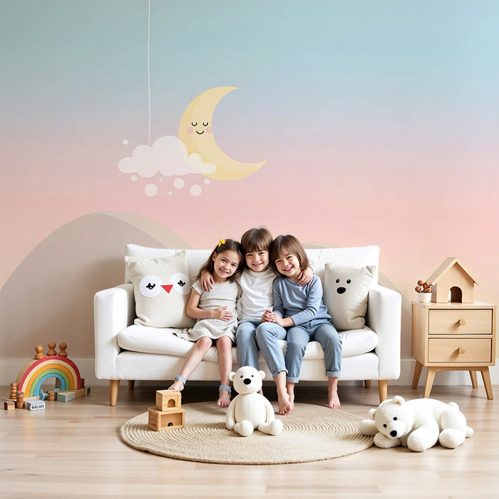 Papier de parede quarto bebê | Sretan mjesec i mekani oblaci