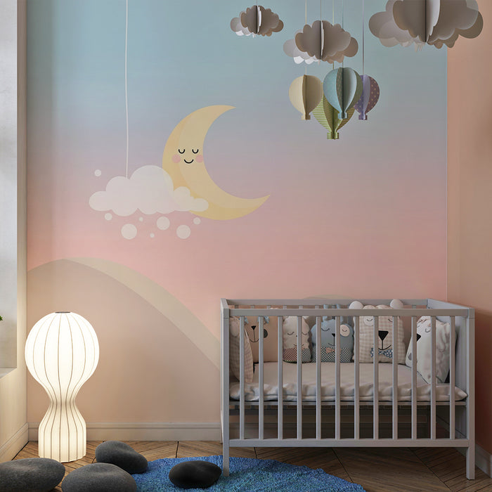 Papier de parede quarto bebê | Sretan mjesec i mekani oblaci