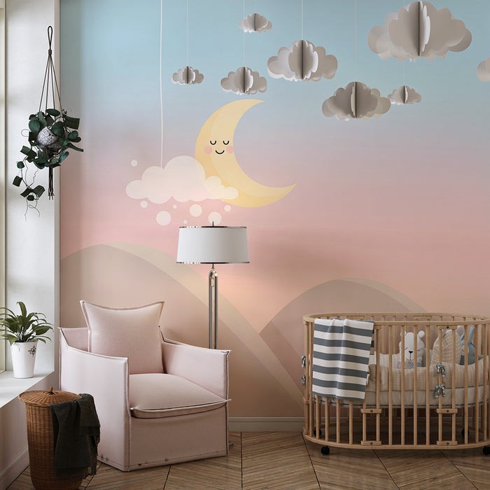 Papier de parede quarto bebê | Sretan mjesec i mekani oblaci