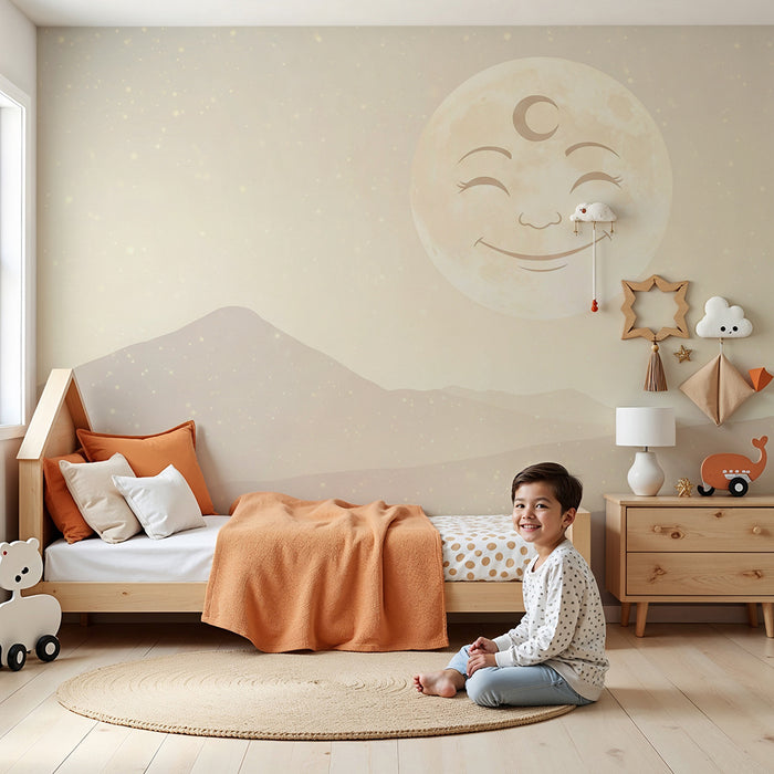 Papier de parede do detskej izby | Úsmevny mesiac a jemné krajiny