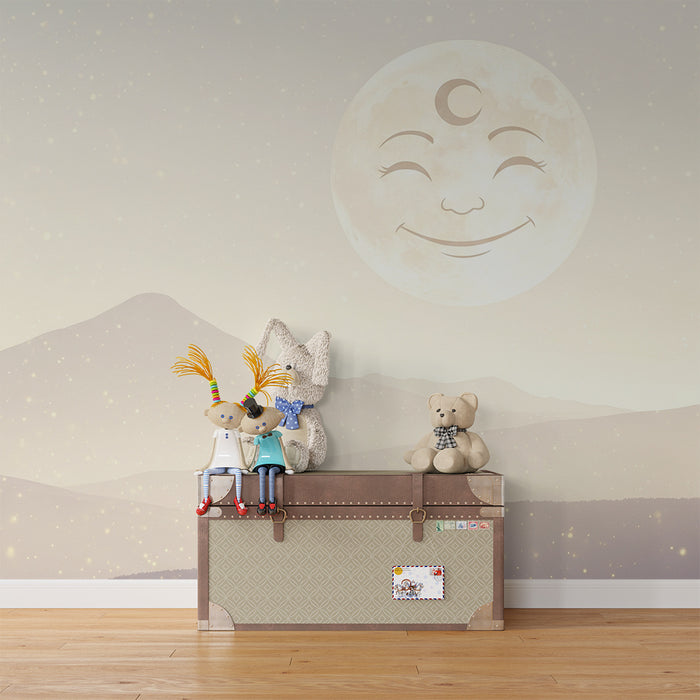 Papier de parede do detskej izby | Úsmevny mesiac a jemné krajiny
