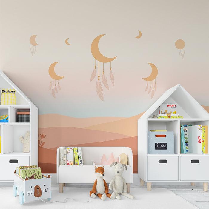 Papel de parede quarto bebê | Златни луни и нежни пейзажи за успокояваща атмосфера