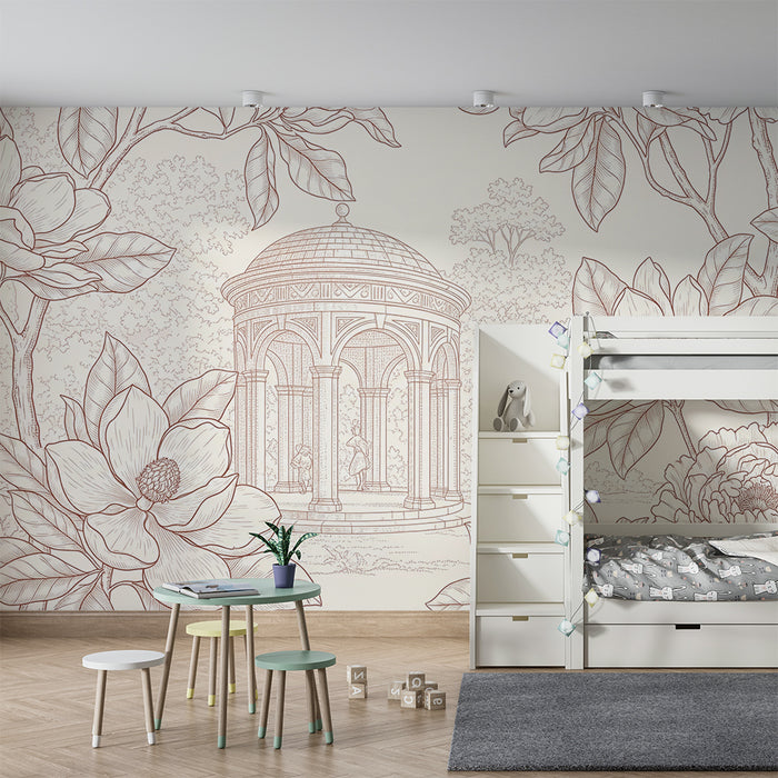 **Børneværelsestapet | Smukke blomster og lysthus i en fredfyldt have**
