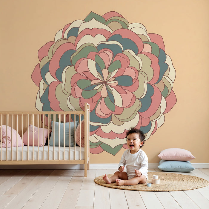 Papier peint chambre bébé | Mandala coloré aux formes douces et apaisantes