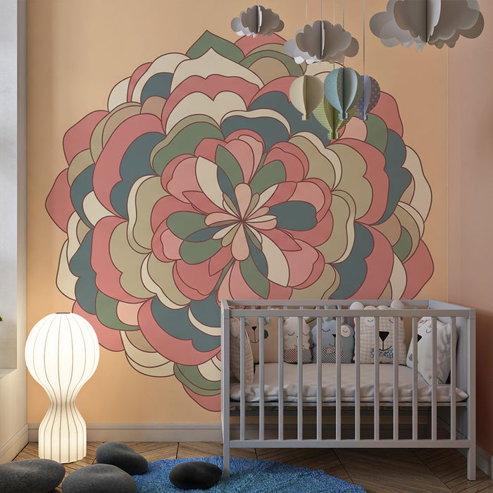 Papier peint chambre bébé | Mandala coloré aux formes douces et apaisantes