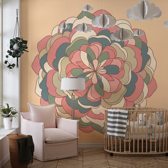 Papier peint chambre bébé | Mandala coloré aux formes douces et apaisantes