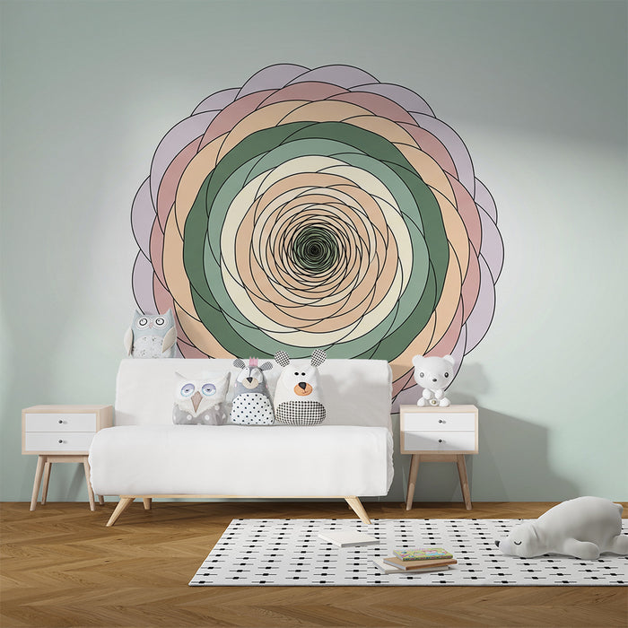 Papel de parede para quarto de bebé | Mandala colorida em tons suaves e calmantes