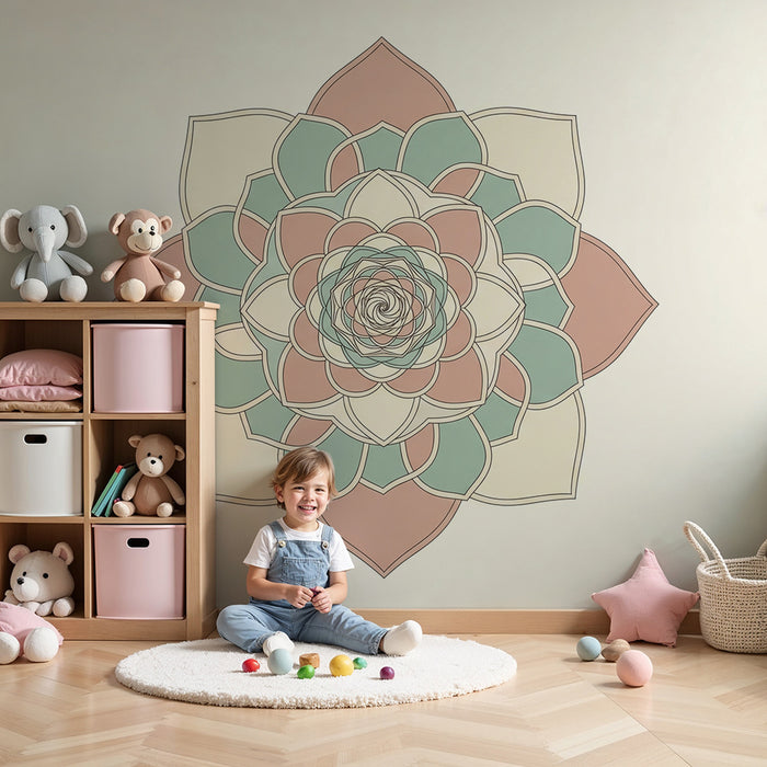 Babyværelses-tapet | Blødt mandala i pastelfarver