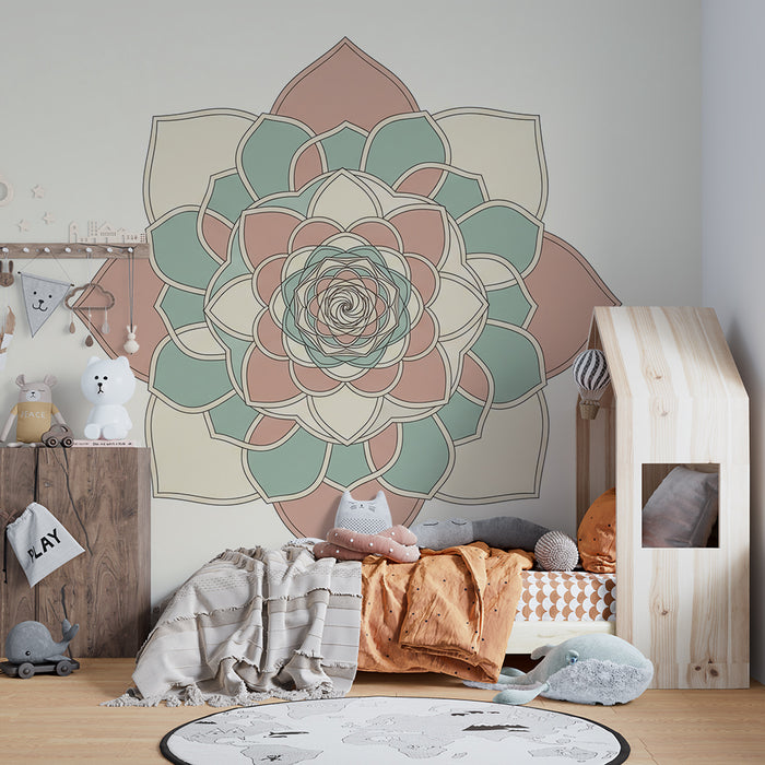 Babyværelses-tapet | Blødt mandala i pastelfarver