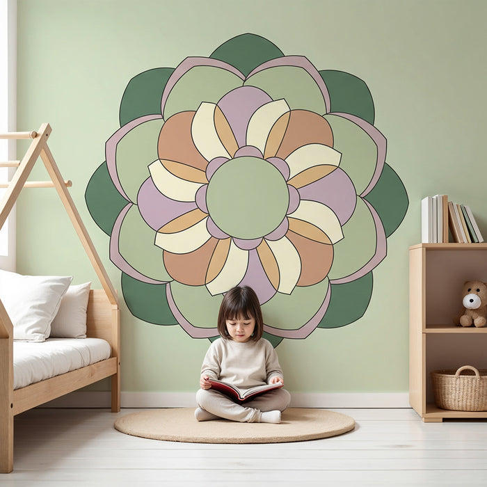 Papel de parede para quarto de bebé | Mandala floral suave em tons pastel