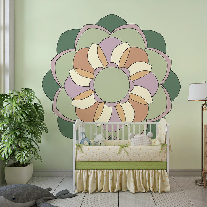 Papel de parede para quarto de bebé | Mandala floral suave em tons pastel
