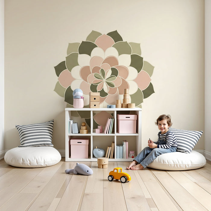 Papier peint chambre bébé | Mandala floral doux avec des tons pastel