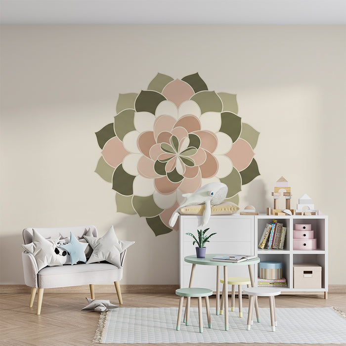 Papier peint chambre bébé | Mandala floral doux avec des tons pastel