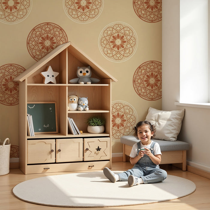 Babyzimmer Tapete | Zarte Mandalas auf beigem Hintergrund