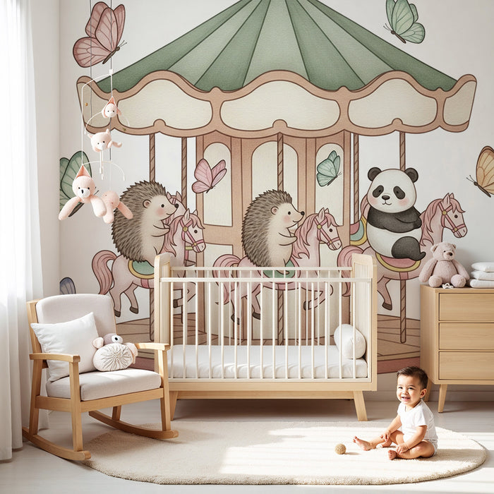 Tapety dla dzieci | Czarujący plac zabaw z jeżami i pandą