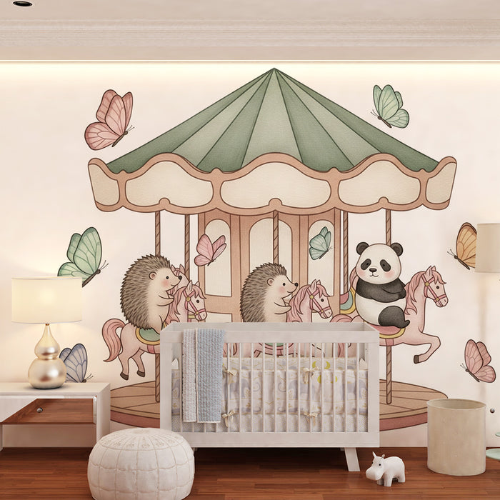 Tapety dla dzieci | Czarujący plac zabaw z jeżami i pandą