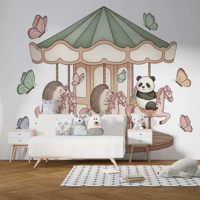 Tapety dla dzieci | Czarujący plac zabaw z jeżami i pandą
