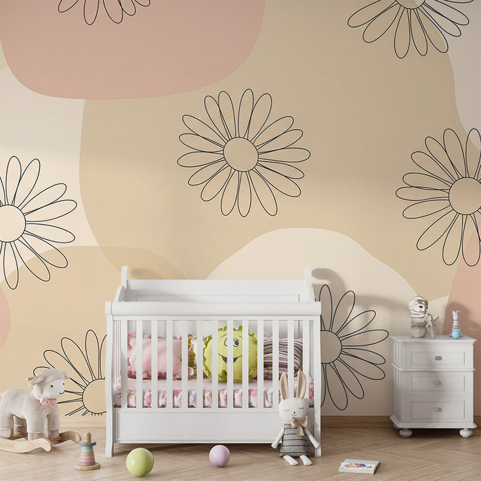 Babykamer behang | Madeliefje op drievoudige pastel achtergrond