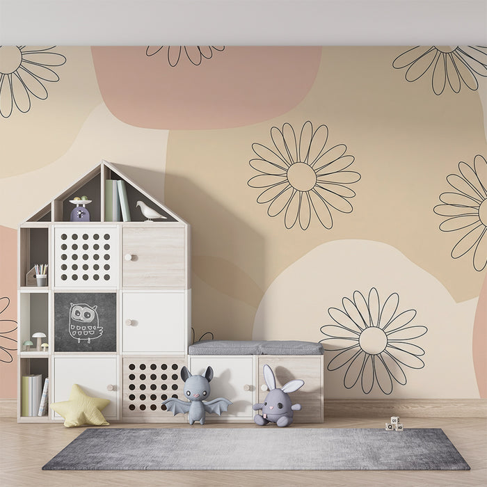 Babykamer behang | Madeliefje op drievoudige pastel achtergrond