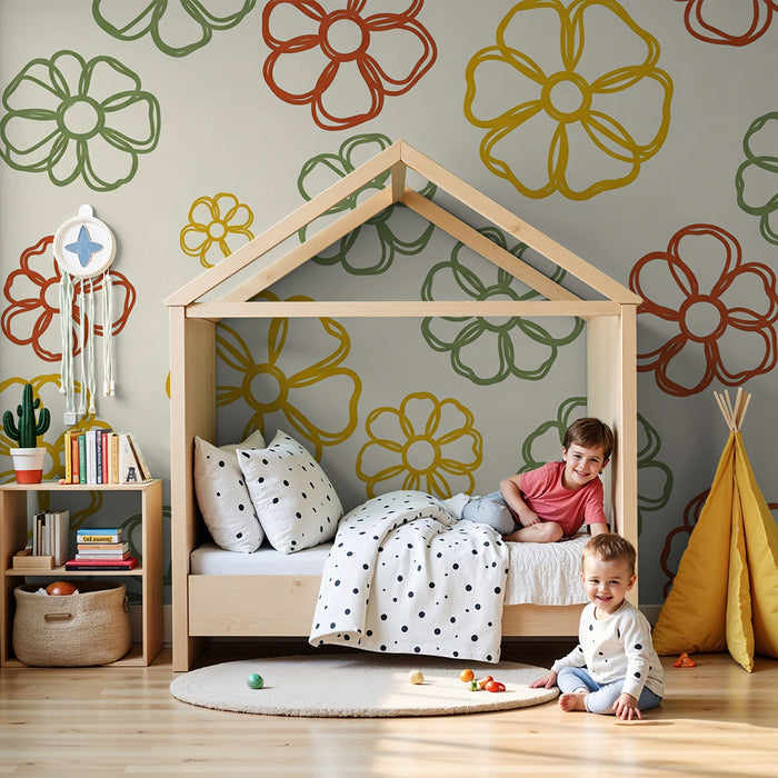 Babyzimmer Tapete | Bunte Gänseblümchen