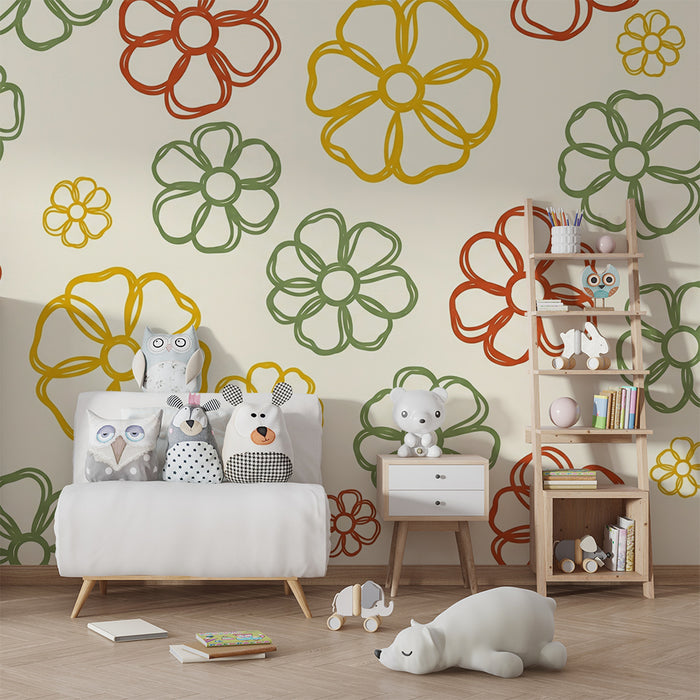 Babyzimmer Tapete | Bunte Gänseblümchen