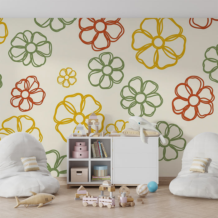 Babyzimmer Tapete | Bunte Gänseblümchen